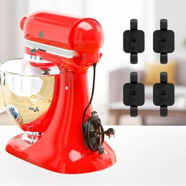 Imagem de Organizador de cabos para utensílios de cozinha – 4 peças de fita adesiva para batedeira, torradeira, cafeteira, fritadeira a ar, panela de pressão preta