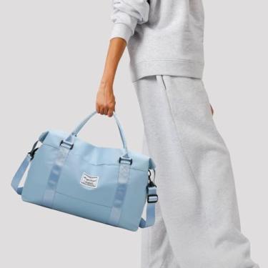 Imagem de Bolsa esportiva feminina com alça de ombro leve para viagem esportiva e uso noturno, Azul claro, Casual
