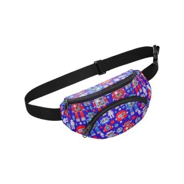 Imagem de Mochila de cintura para homens e mulheres, corrida, viagem, bolsa transversal com alça ajustável e 3 bolsos com zíper, pochete moderna para presentes de festivais, B7-Robot Blue, 9.8 x 4.6 inches