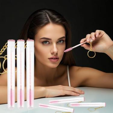 Imagem de Conjunto de 10 peças de tubo de rímel de diamante, porta-chaves de diamante, pincéis de rímel vazios, porta-cílios, aplicador de ferramenta de maquiagem (rosa)