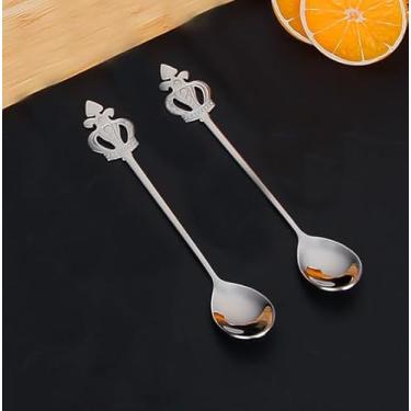Imagem de 2 peças de colher de coroa prateada de aço inoxidável de 12,5 cm, mini café, açúcar, sorvete, mexendo, sobremesa, colheres de bebida, utensílios de mesa, utensílios de cozinha