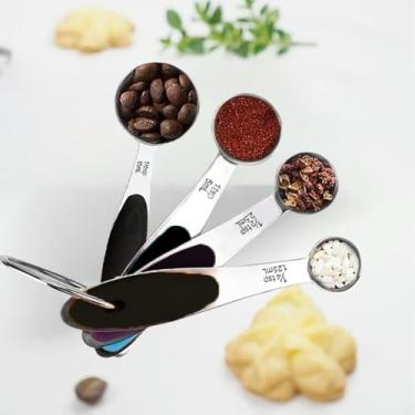 Imagem de Conjunto de 4 colheres de medição de aço inoxidável, colheres de chá de metal e colheres de sopa, utensílios de cozinha para assar e cozinhar