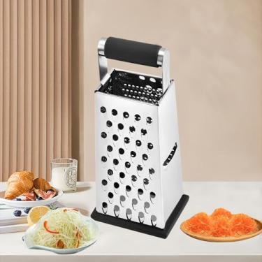 Imagem de Ralador de queijo, raspador de limão e ralador de vegetais, ralador de gengibre, triturador de queijo e ralador de aço inoxidável, queijo parmesão, limão, alho, noz-moscada, chocolate, frutas, legumes