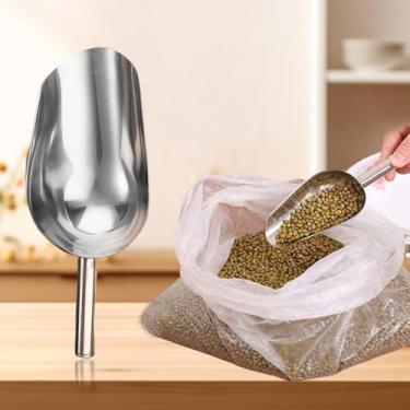 Imagem de Colher de cozinha multiuso de 20 cm de aço inoxidável com boca redonda para alimentos secos, grãos de café e gelo