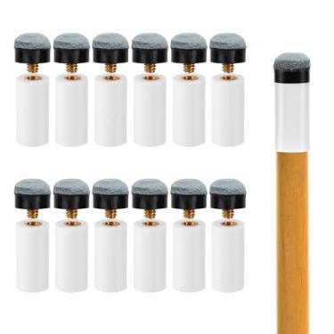 Imagem de 12 peças de substituição de pontas de tacos de bilhar, pontas de bastão de sinuca de 1,3 cm com virolas brancas para taco de sinuca parafuso em pontas de tacos acessórios de mesa de sinuca para tacos