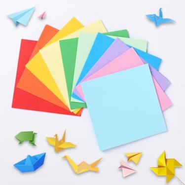 Imagem de 100 folhas de papel origami cor dupla face - cores vibrantes - papel quadrado dobrável fácil de 10 cm para iniciantes em projetos de bricolage, fabricação de cartões