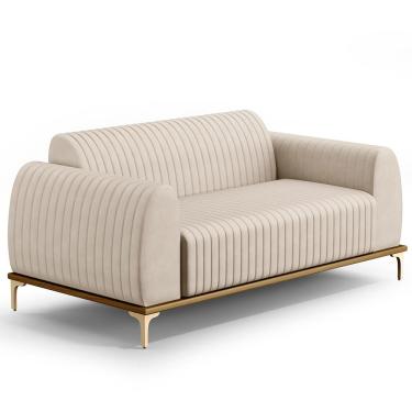Imagem de Sofá 2 Lugares Para Sala de Estar Molino 150 cm D02 Pés D'Ouro Veludo Bege C-309 - Lyam Decor