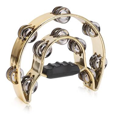 Imagem de RiToEasysports Pandeiro Portátil de Fileira Dupla Com Som Agradável, Instrumento Musical de Percussão de Sinos de Metal para Bandas de Dança, Bar KTV, Metal (Amarelo)