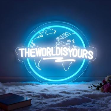 Imagem de Neonawall Neon Sign for Wall Decor Light Up Letters Led Sign Birthday Party Gifts Led Decorative Night Signs Room Decorations Supplies Birthday Party Signs for Home Bedroom Dorm (The World is Yours)