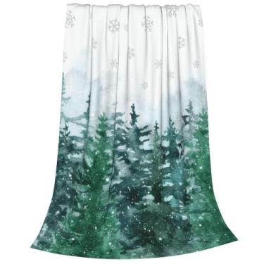 Imagem de Cobertor de Natal Aquarela Floresta de Pinheiros, Cobertor de Natal Inverno Floco de Neve Macio Aconchegante Cobertor Queen Size de Flanela Leve para Casa Festa Cama Sofá Sofá, 152 cm x 203 cm