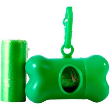 Imagem de Coletor de Dejetos para Cães, Suporte Plástico com 2 Rolos de Sacos, Azul e Verde, 8x5cm, 15 Saquinhos por Rolo (Verde)