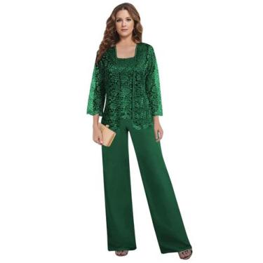 Imagem de Pant Suits Petyoo Emerald Green 3 peças para mulheres, tamanho 2