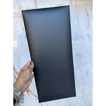 Imagem de Conjunto Cabeceira Cama estofado em couro sintético 45x20cm, decoração de quarto(PRETO COURINO,QUEEN - 8 PLACAS)