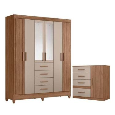 Imagem de Guarda Roupa Solteiro Aruba Com Espelho E Cômoda Vênus Carvalho Fendi 