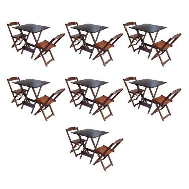 Imagem de Kit 7 Jogos De Mesa Dobravel Com 2 Cadeiras De Madeira 70X70 Para Restaurante E Bar - Imbuia