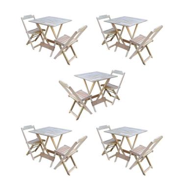 Imagem de Kit 5 Conjuntos De Mesa Dobravel Com 2 Cadeiras De Madeira 70X70 Para Restaurante E Bar - Sem Pintur