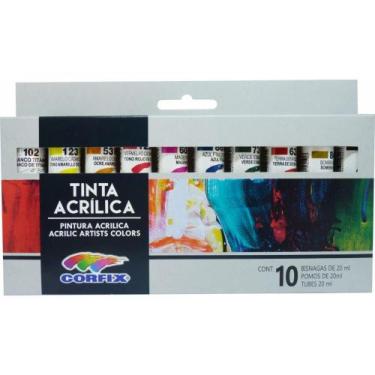 Imagem de Estojo de Tinta Acrílica 10 Cores Bisnaga 20ML - Corfix
