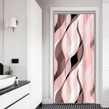 Imagem de Cortina de chuveiro Ruelvth pequena rosa/cinza impermeável 90x180cm