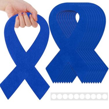 Imagem de Glitinsel 10 peças grandes fitas azuis cólon colorretal sinais de conscientização do câncer de próstata abuso infantil recortes de feltro com pontos de cola 11,8 x 16,3 polegadas para decorações de