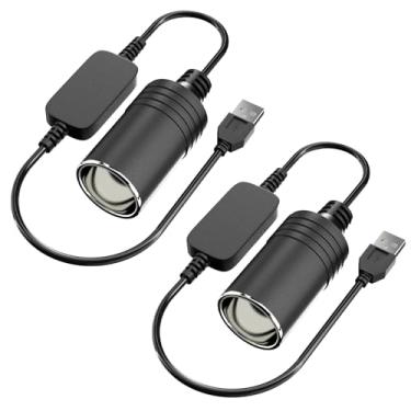 Imagem de Pacote com 2 entradas USB A macho para isqueiro de carro de 12 V, adaptador de isqueiro USB DC 5 V para 12 V, para câmera de painel, GPS, tiras de luz LED de carro e outros eletrônicos automotivos