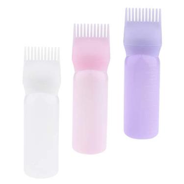 Imagem de barenx 3 pçs aplicador de tinta de cabelo de plástico vazio roxo/branco/rosa pincel de distribuição de salão de beleza pente para garrafa de colorir 60 ml