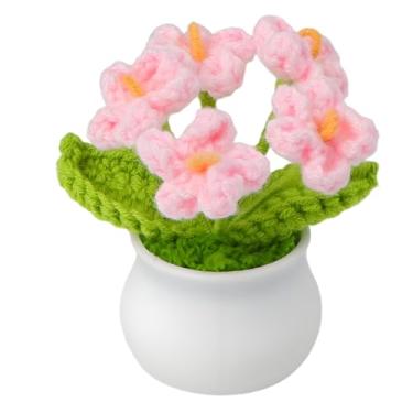 Imagem de TsqYeLk Vaso de flores de crochê de tricô, presente para aniversário, dia das mães, formatura, aniversário, Natal, dia dos namorados, decoração para painel de carro, decoração de escritório em casa