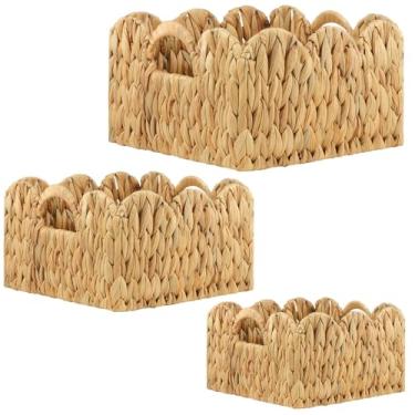 Imagem de GVKGVK Pacote com 3 cestos de vime costurados à mão, cestos de vime de vime com alças para organização e armazenamento
