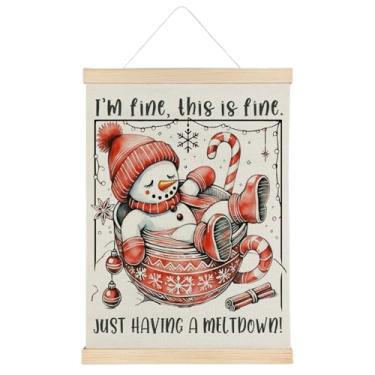 Imagem de ATBWGT Boneco de neve engraçado decoração de parede de Natal, I'm Fine This Is Fine Just Having a Meltdown boneco de neve sarcástico inverno feriado pôster moldura para casa, bar, cozinha, sala de