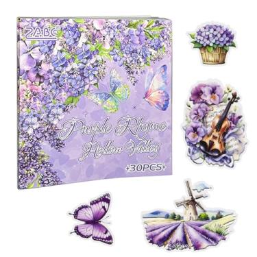 Imagem de WCCH Adesivos vintage Manor Scrapbook Suprimentos para Junk Journal, 30 folhas de adesivos autoadesivos PET para diário, scrapbooking, bujo, colagem, artes de artesanato para adultos, letras DIY roxo