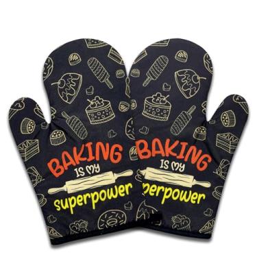 Imagem de NAHMAKNE Pacote com 2 luvas de forno engraçadas para mulheres, Baking is My Superpower, luvas antiderrapantes de silicone resistente ao calor, presentes de anfitriã para mãe, esposa, irmã, presentes