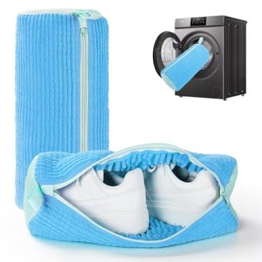 Imagem de Bolsa para máquina de lavar sapatos, 2 peças de limpeza de sapatos para lavadora e secadora, bolsa reutilizável para sapatos de tênis, bolsa de lavagem para todos os tipos (azul)