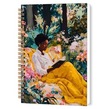 Imagem de TWRVI Caderno espiral boho para mulher negra, retrô, moderno, leitura em cama floral, caderno pautado para faculdade, material escolar, cadernos de diário coloridos abstratos, 14 x 8,7 cm, 164 páginas