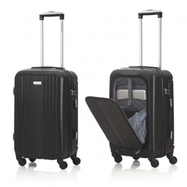 Imagem de Mala de Viagem Pequena (Bordo) em ABS Executiva | Abertura Frontal com Porta-Notebook 13" | 4 Rodas Giro 360º, Cadeado de Senha e Carrinho de Aço