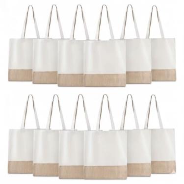 Imagem de Sacola Ecológica de Algodão e Juta, Branca com Base Natural, 42x38cm, Alças de 30cm, 220g/m², 10 Unidades (10)