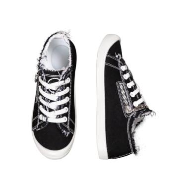 Imagem de Tênis feminino de lona com suporte de arco, detalhe de zíper lateral, preto e branco, estilo envelhecido, Blackc06, 36