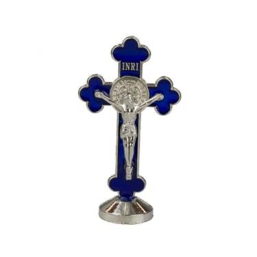 Imagem de Crucifixo Metal Azul Uso Carro 8cm - Taimes
