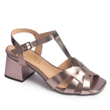 Imagem de Sandália Feminina Quadrada Salto Médio Grosso Prata Velho - SFIZIA, 37