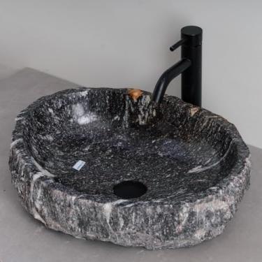 Imagem de MIDUSO Pia de embarcação de pedra irregular 100% feita à mão; pia de pedra real; pia de embarcação exclusiva; acima do balcão; pia de rocha de rio; banheiros rústicos de pias; Irre RiverStone 323