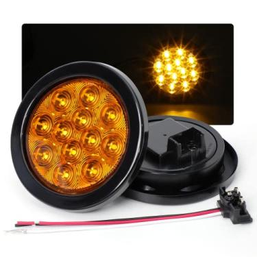 Imagem de MADCATZ Lâmpadas traseiras de reboque âmbar redondas de 10 cm, 12 LEDs, montagem embutida, à prova de choque, caminhão, reboque, trator, captador de mesa 12 V CC, plugue e ilhós de 3 pinos