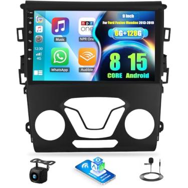 Imagem de Rádio estéreo para carro Android de 8 núcleos 6G + 128G para Ford Fusion Mondeo 2013-2019 com tela sensível ao toque de 9 polegadas 360° com tela sensível ao toque sem fio CarPlay Android Auto Backup