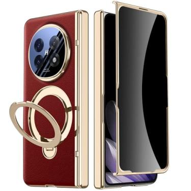 Imagem de YQODSZ Capa magnética para Oppo Find N5 com suporte para câmera, protetor de tela de privacidade embutido, capa de dobradiça, compatível com Magsafe, couro de corpo inteiro, capa protetora fina para