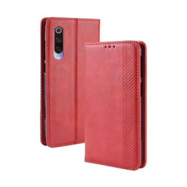 Imagem de Capa para XIAOMI Mi 9 Lite,Retro Flip magnético,Caso de telefone de couro PU,Design de carteira com 3 slots de cartão e 1 clipe de dinheiro -Red