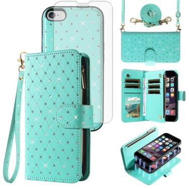 Imagem de Asuwish Compatível com iPhone 6plus 6splus 6/6s Plus capa carteira com zíper celular protetor de tela tira brilhante flip capa de telefone para iPhone 6 6+ iPhone 6s 6s+ i 6P 6a S Six iPhone6splus