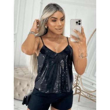 Imagem de Blusa Feminina de Alcinha Paete Brilho Tendencia Festa Verão Reveillon