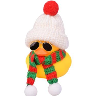 Imagem de MuMyer Patos de painel de carro, ornamentos de painel de carro de pato de inverno decoração com gorro chapéu cachecol e óculos de sol (9 cm)