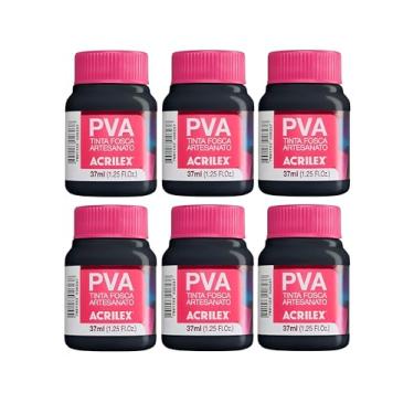 Imagem de Kit 6 Tintas PVA Fosca Acrilex Preto 520 37ml para Artesanato – Madeira, MDF, Gesso, Cerâmica, Papel e Mais – Alta Cobertura e Secagem Rápida