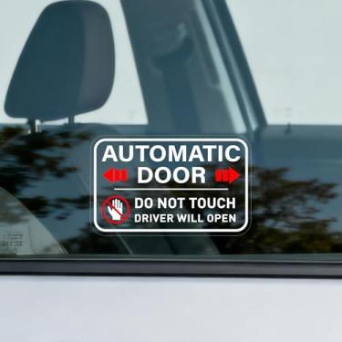 Imagem de 10 peças de adesivos automáticos de alerta de porta para táxi e carona - Decalques de vinil de 10 x 6 cm com motorista abrirá mensagem, aderência de janela de alta visibilidade
