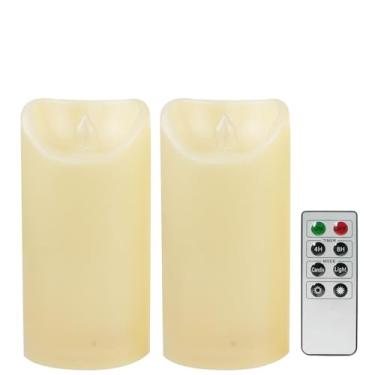 Imagem de CANDLE CHOICE Velas sem chamas operadas por bateria ao ar livre com temporizador remoto, à prova d'água, luzes de pilar de LED elétricas de plástico cintilante para lanterna, pátio, jardim, decorações