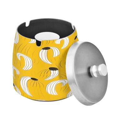 Imagem de Blueangle Cinzeiro de bananas amarelas com tampa para cigarros, à prova de vento/chuva, aço inoxidável, sem fumaça, inodoro, cinzeiro para uso interno ou externo (108)