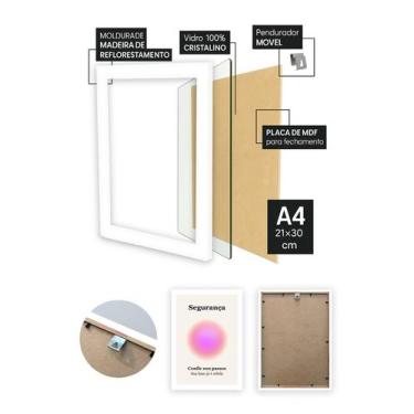 Imagem de Quadro Segurança/Força/Confiança com Vidro e Moldura Branca Tamanho:21